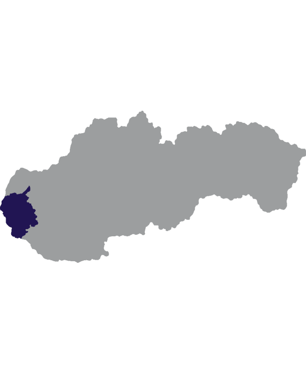 Landkaart Slowakije grijs met regio Bratislava donkerblauw op transparante achtergrond - 600 * 733 pixels
